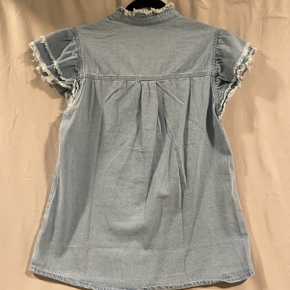 Ladies Denim Ruffle Shirt - Picture 2 of 2